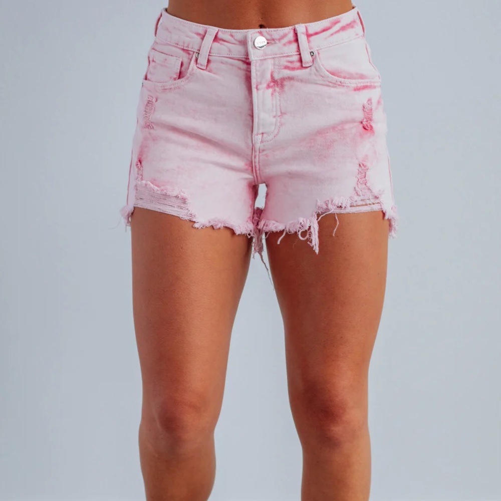 Pink Distressed Risen Shorts